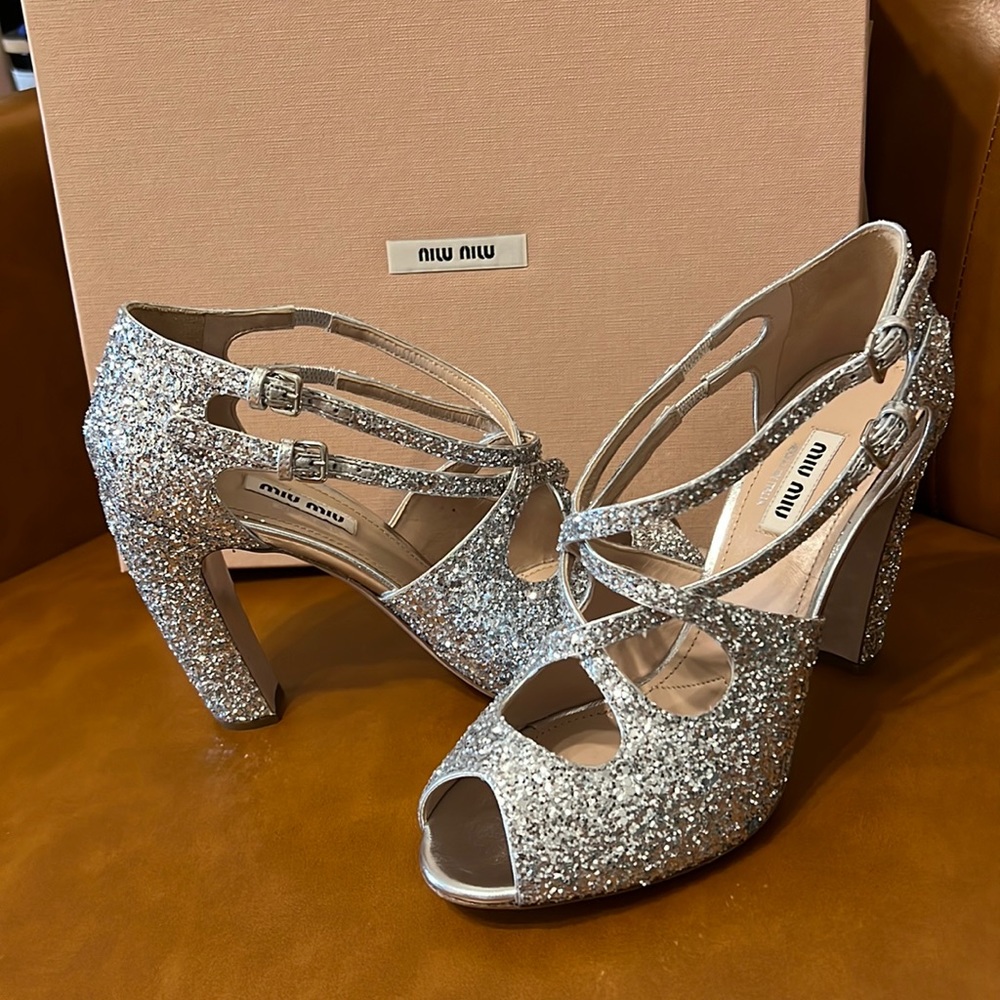 Authentic MIU MIU glittery sandals heels size 38.5